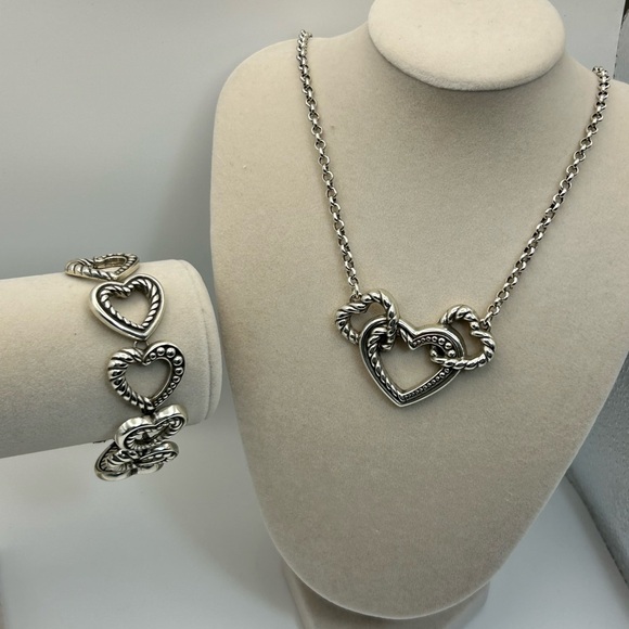 Brighton Connected By Love Necklace and Bracelet Set Silver Plated Chunky Hearts - Picture 3 of 10